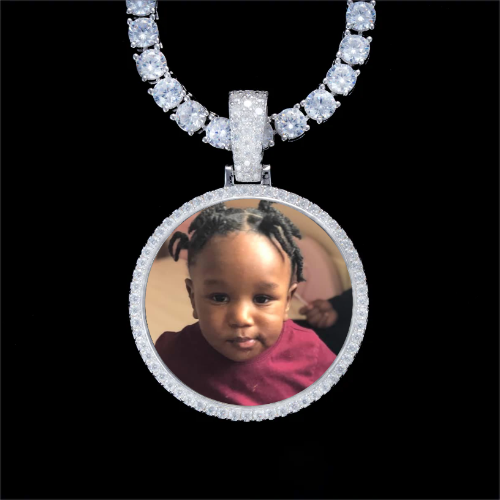 925S & VVS Moissanite 3D Circle Custom Picture Pendant