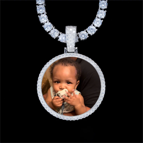 925S & VVS Moissanite 3D Circle Custom Picture Pendant