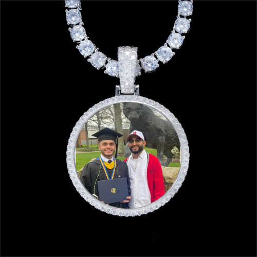 925S & VVS Moissanite 3D Circle Custom Picture Pendant