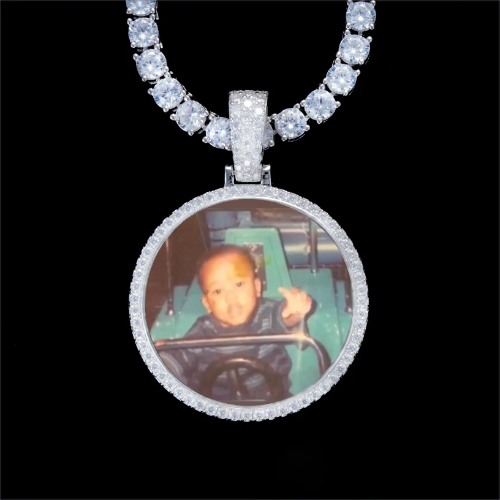 925S & VVS Moissanite 3D Circle Custom Picture Pendant
