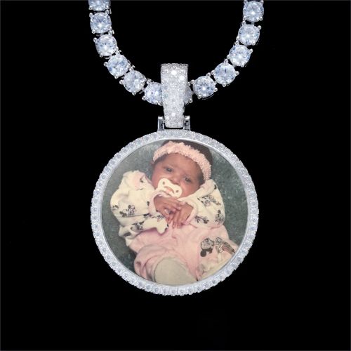 925S & VVS Moissanite 3D Circle Custom Picture Pendant
