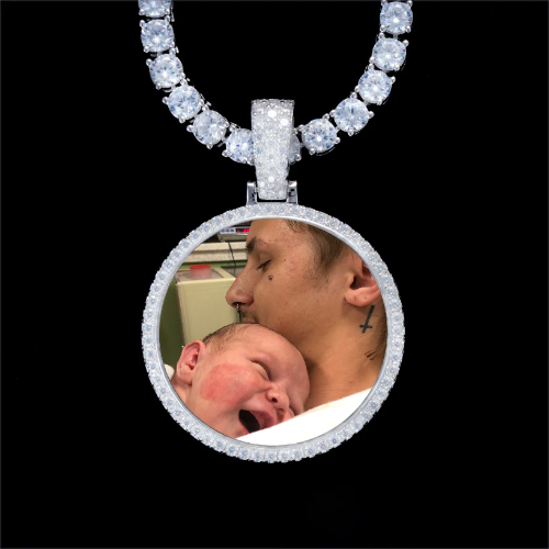 925S & VVS Moissanite 3D Circle Custom Picture Pendant