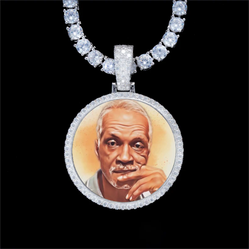 925S & VVS Moissanite 3D Circle Custom Picture Pendant