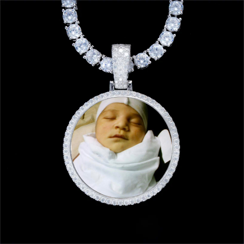 925S & VVS Moissanite 3D Circle Custom Picture Pendant
