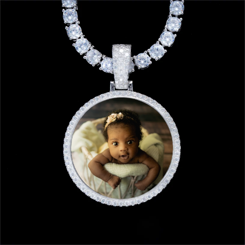 925S & VVS Moissanite 3D Circle Custom Picture Pendant
