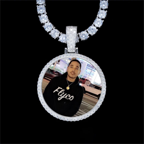 925S & VVS Moissanite 3D Circle Custom Picture Pendant
