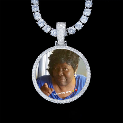 925S & VVS Moissanite 3D Circle Custom Picture Pendant