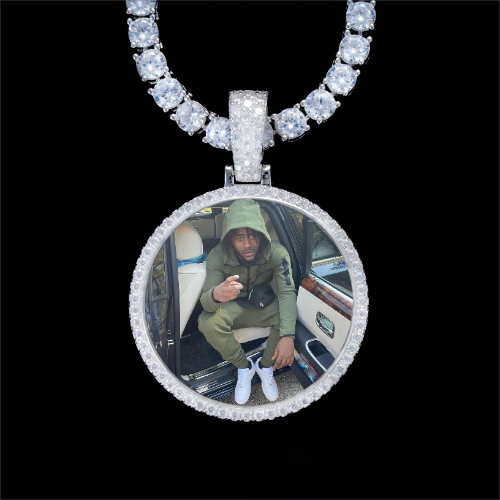 925S & VVS Moissanite 3D Circle Custom Picture Pendant