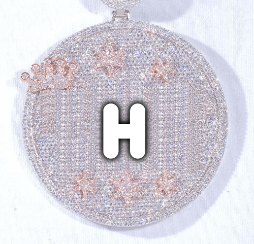 CUSTOM LETTER NECKLACE 3D BIG CROWN DISC