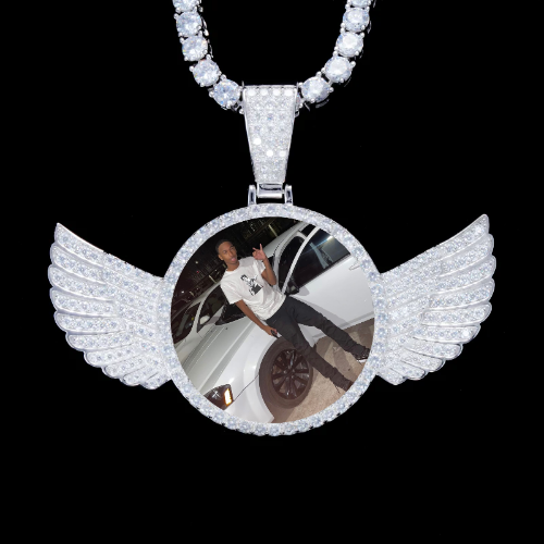 925S & VVS Moissanite 3D Wing Custom Picture Pendant