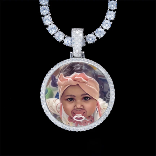 925S & VVS Moissanite 3D Circle Custom Picture Pendant