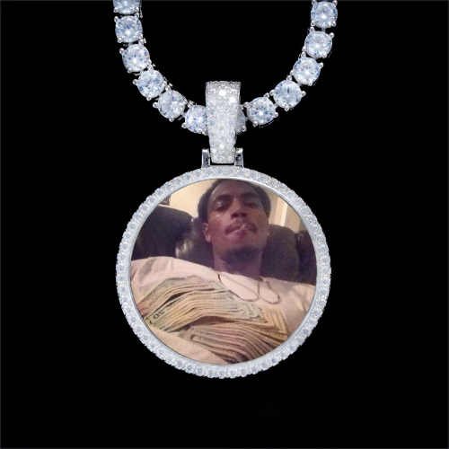 925S & VVS Moissanite 3D Circle Custom Picture Pendant