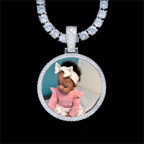 925S & VVS Moissanite 3D Circle Custom Picture Pendant