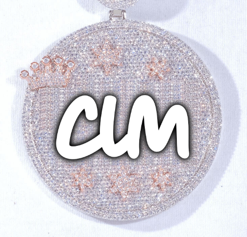 CUSTOM LETTER NECKLACE 3D BIG CROWN DISC