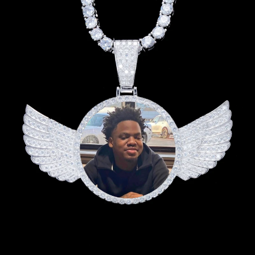 925S & VVS Moissanite 3D Wing Custom Picture Pendant