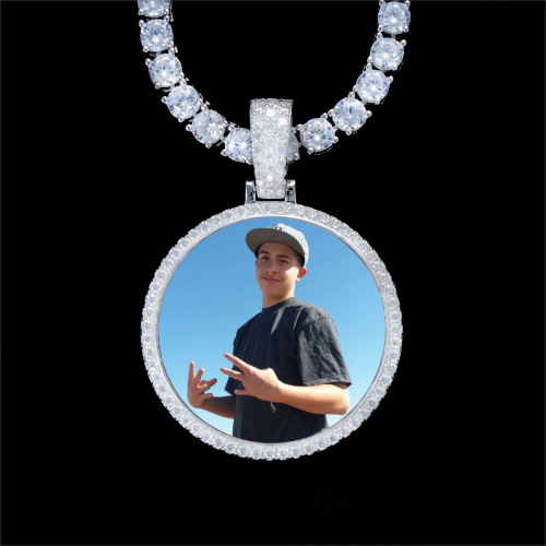 925S & VVS Moissanite 3D Circle Custom Picture Pendant