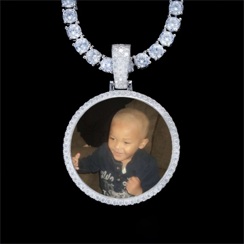 925S & VVS Moissanite 3D Circle Custom Picture Pendant