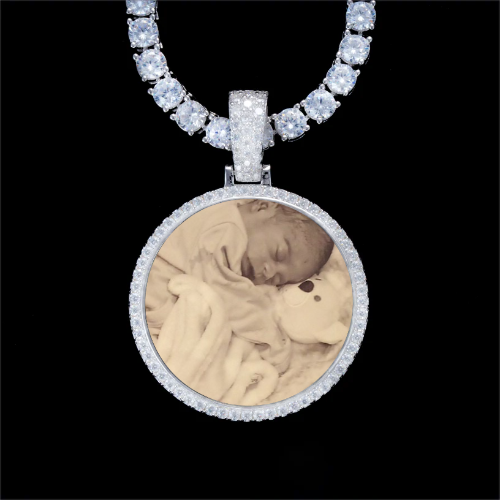 925S & VVS Moissanite 3D Circle Custom Picture Pendant