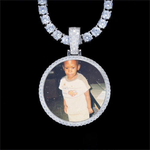 925S & VVS Moissanite 3D Circle Custom Picture Pendant