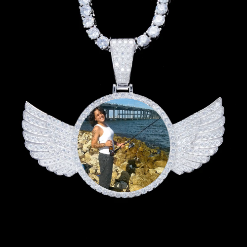 925S & VVS Moissanite 3D Wing Custom Picture Pendant