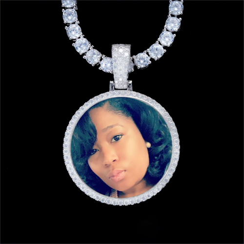 925S & VVS Moissanite 3D Circle Custom Picture Pendant