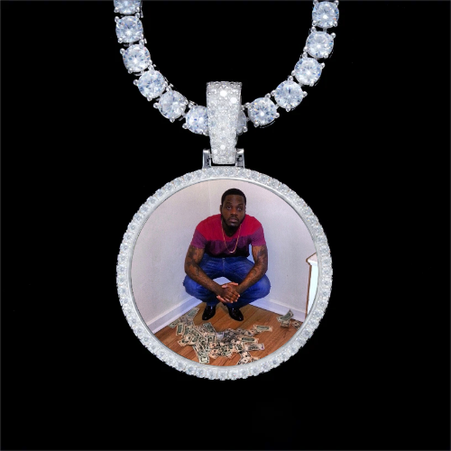 925S & VVS Moissanite 3D Circle Custom Picture Pendant