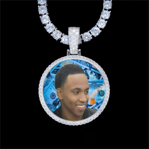 925S & VVS Moissanite 3D Circle Custom Picture Pendant