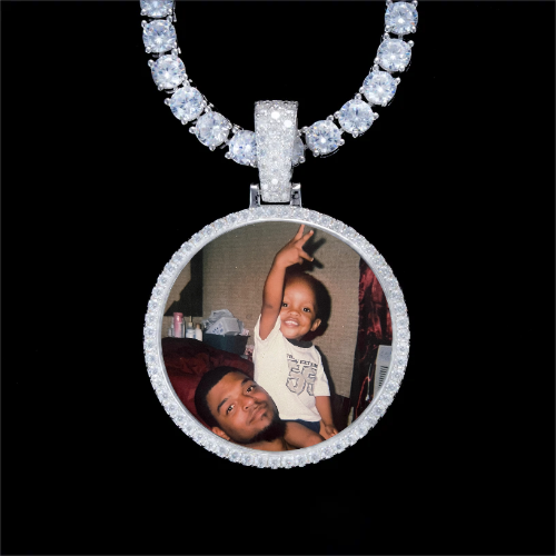925S & VVS Moissanite 3D Circle Custom Picture Pendant