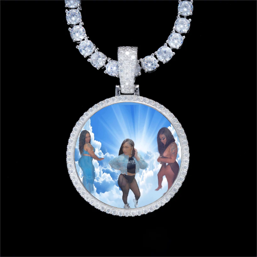 925S & VVS Moissanite 3D Circle Custom Picture Pendant