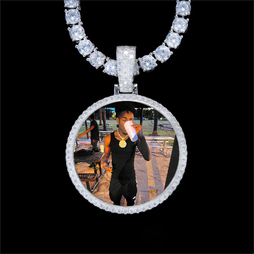 925S & VVS Moissanite 3D Circle Custom Picture Pendant