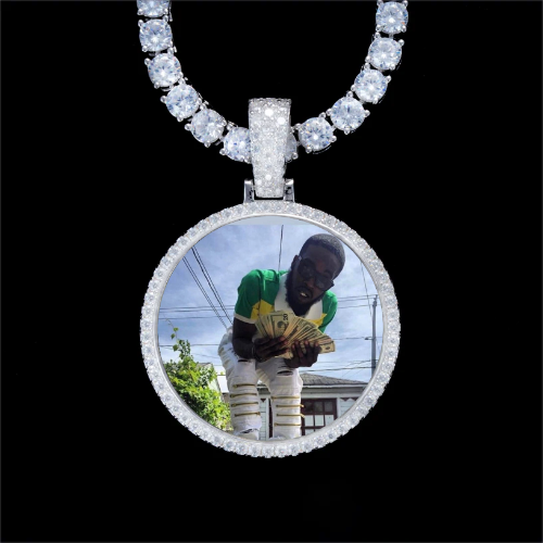 925S & VVS Moissanite 3D Circle Custom Picture Pendant