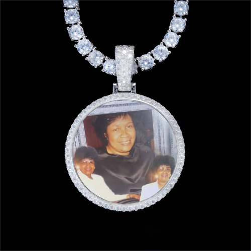 925S & VVS Moissanite 3D Circle Custom Picture Pendant