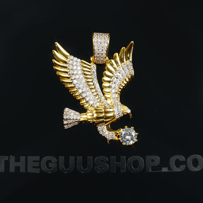33mm Gold-Plated  Micro-inlay Zircon #eagle#  Pendant &rapper Chain