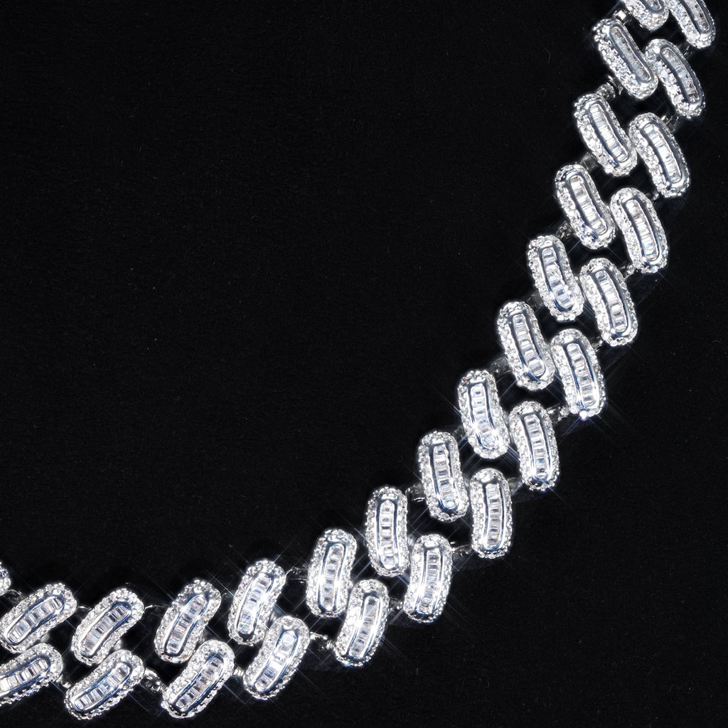 15mm 18K White/Gold-Plated BlingBling Baguette Iced Cuban Chain
