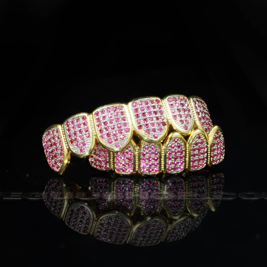 LIMITED STOCK!Gold-Plated Rose Red Micro-inlay CZ Grillz