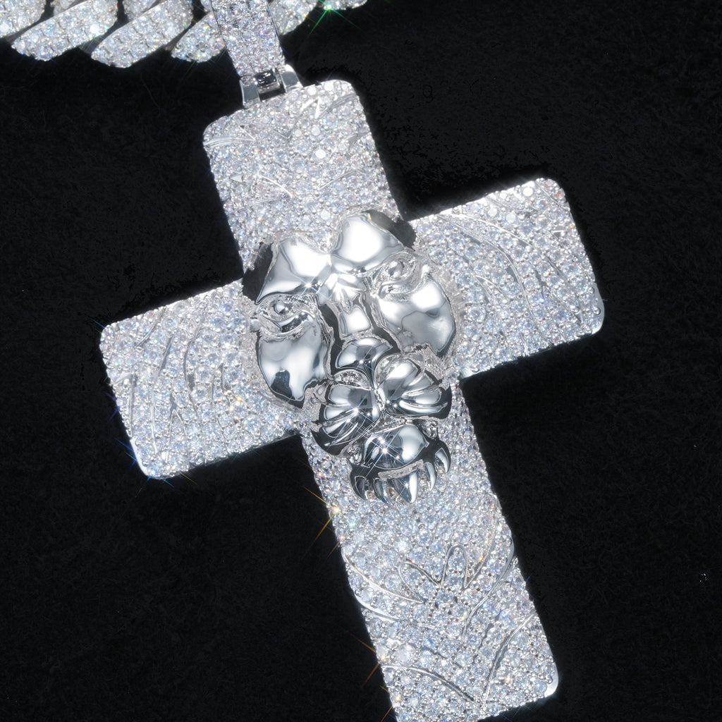 Iced Lion Cross Pendant