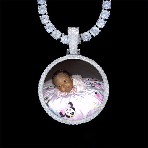 925S & VVS Moissanite 3D Circle Custom Picture Pendant
