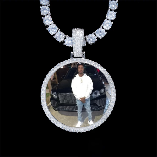925S & VVS Moissanite 3D Circle Custom Picture Pendant