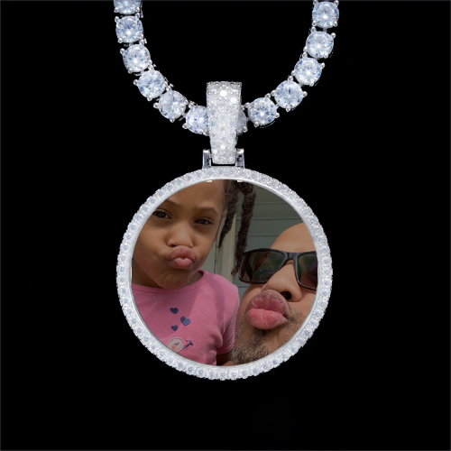 925S & VVS Moissanite 3D Circle Custom Picture Pendant