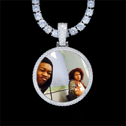 925S & VVS Moissanite 3D Circle Custom Picture Pendant