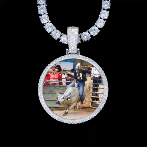 925S & VVS Moissanite 3D Circle Custom Picture Pendant