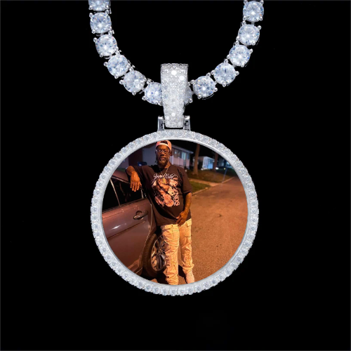925S & VVS Moissanite 3D Circle Custom Picture Pendant