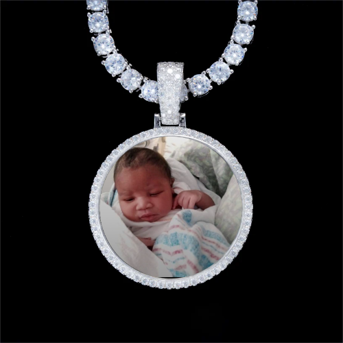 925S & VVS Moissanite 3D Circle Custom Picture Pendant