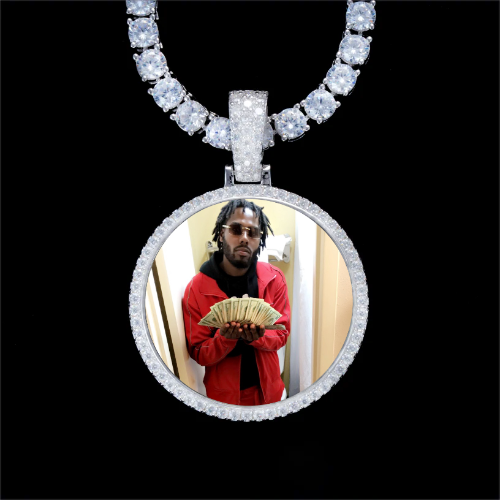 925S & VVS Moissanite 3D Circle Custom Picture Pendant