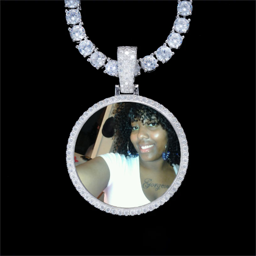 925S & VVS Moissanite 3D Circle Custom Picture Pendant
