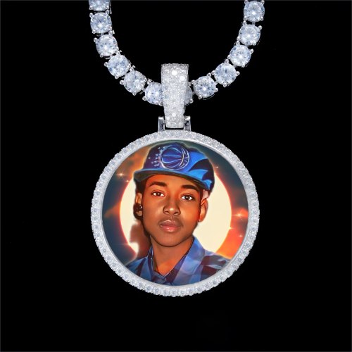925S & VVS Moissanite 3D Circle Custom Picture Pendant