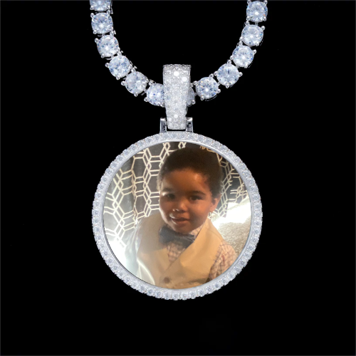 925S & VVS Moissanite 3D Circle Custom Picture Pendant