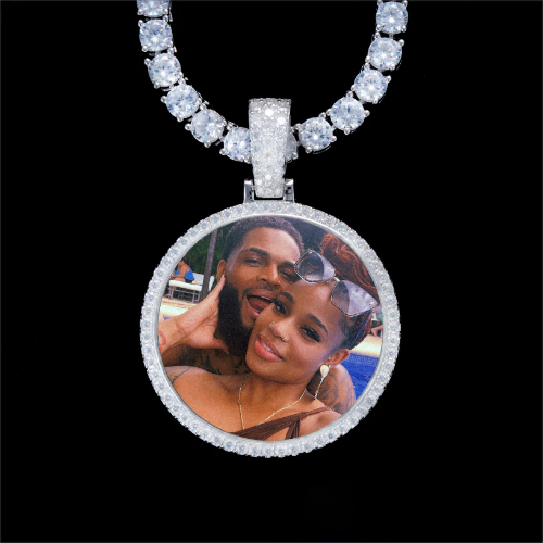 925S & VVS Moissanite 3D Circle Custom Picture Pendant