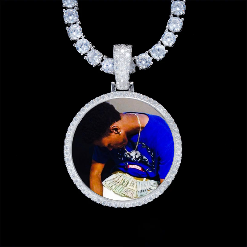 925S & VVS Moissanite 3D Circle Custom Picture Pendant