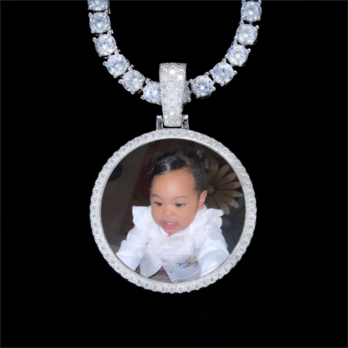 925S & VVS Moissanite 3D Circle Custom Picture Pendant